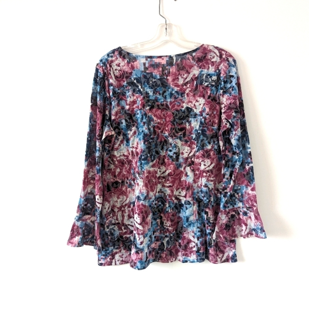 Northern Reflections Abstract Floral Long Sleeve Top - Size L Lightweight